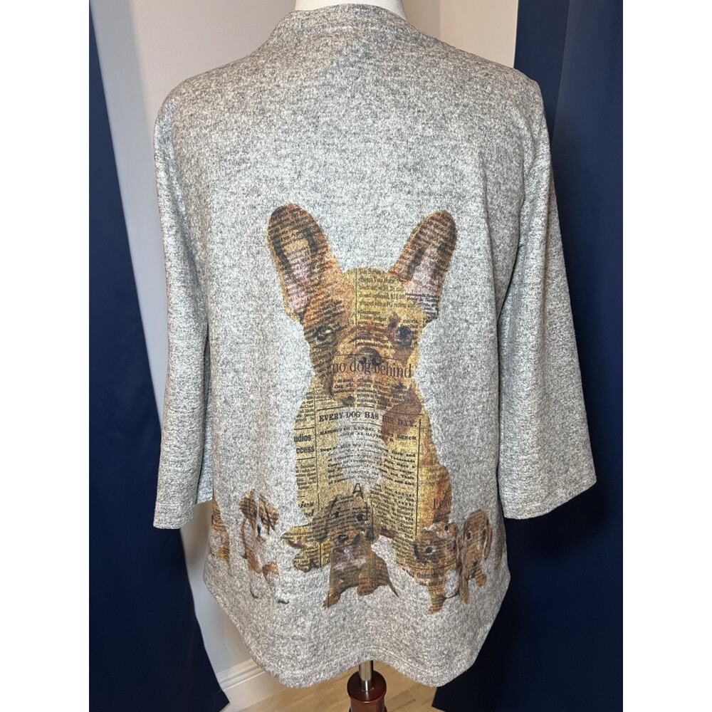 ALI MILES (M) Women Top-Dog-Frenchie-Gray V-neck-3/4 Sleeve-Corgie-Dachshund-EUC - Picture 8 of 16